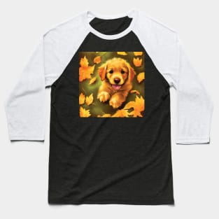 Golden Labrador Puppy in Beautiful Autumn Leaves Baseball T-Shirt